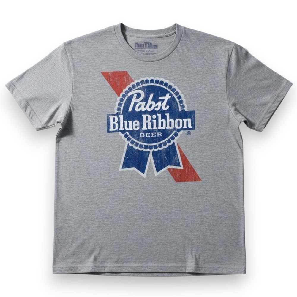 Pabst Blue Ribbon PBR Beer Logo Graphic T-Shirt‎ Men's Medium Heather Grey NEW